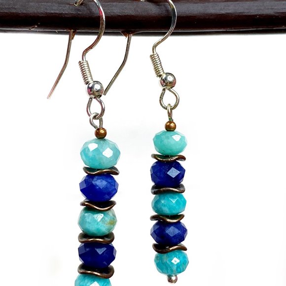 Lapis Lazuli Peruvian Amazonite Earrings - Picture 3 of 4